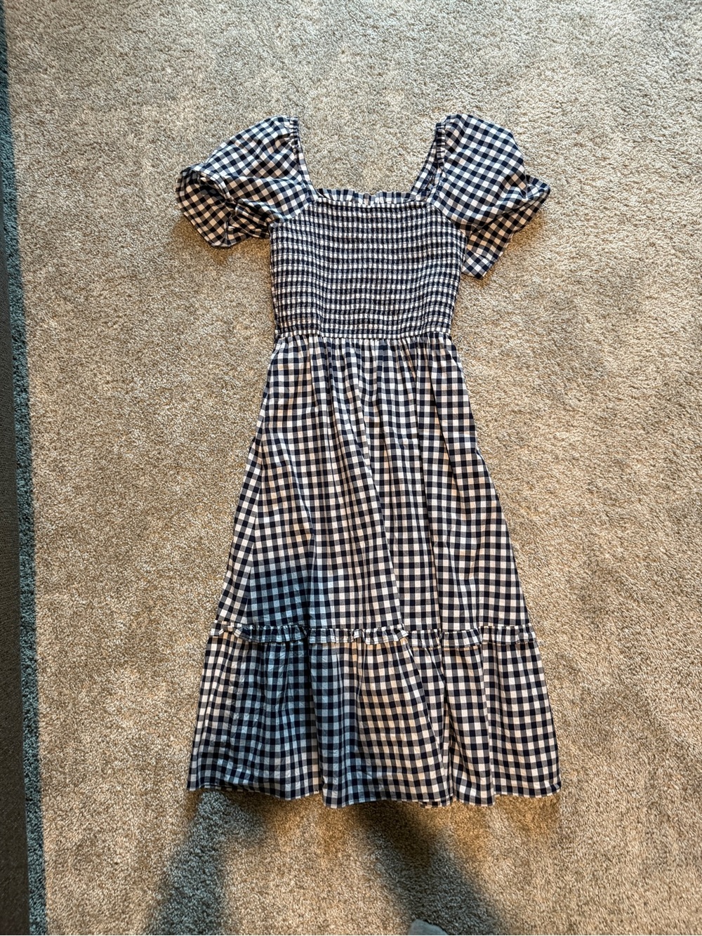 Draper James Black & White Gingham Puff-Sleeve Midi Dress